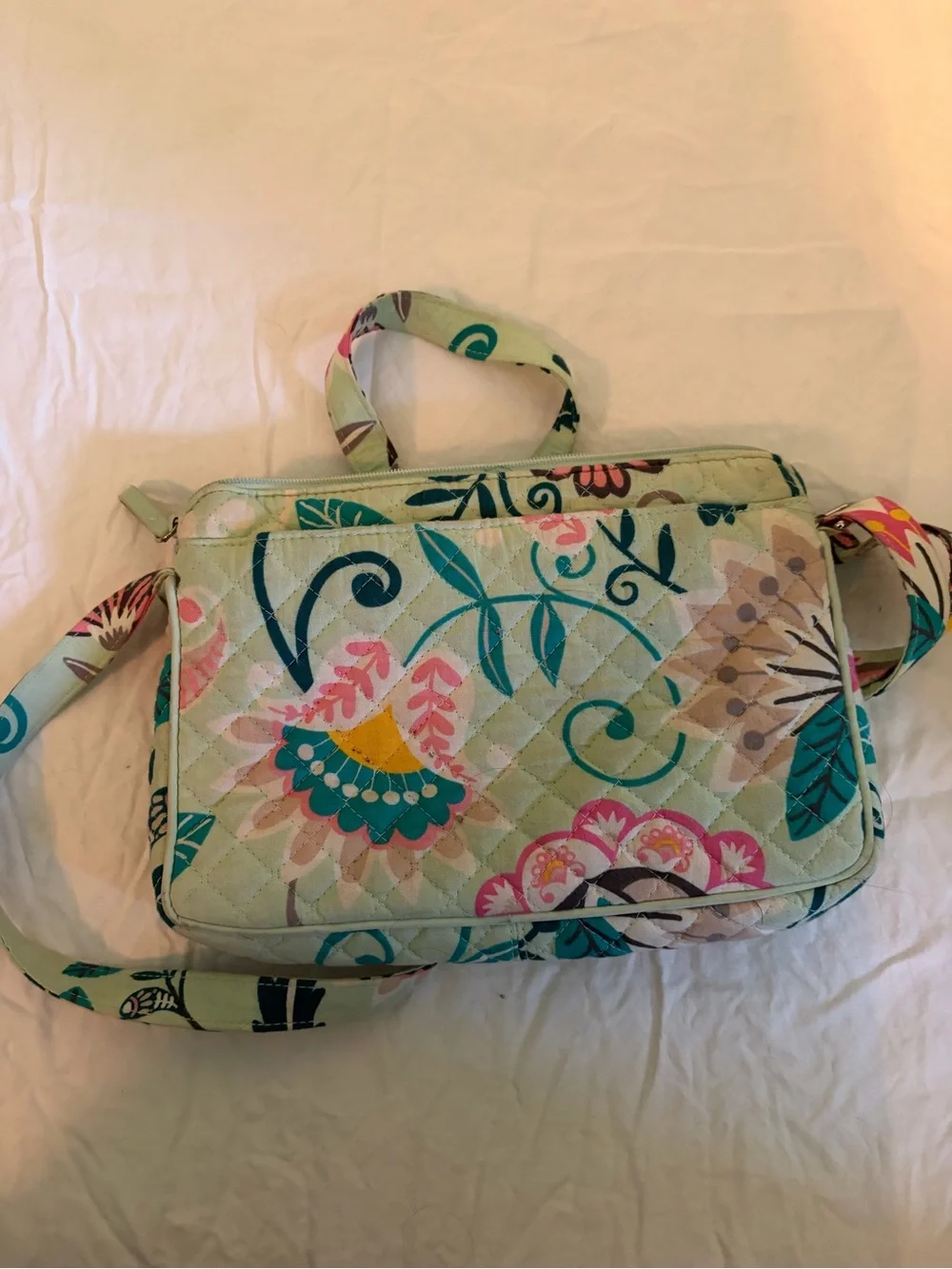Vera Bradley Mint Floral Quilted Crossbody with Pink & Teal Accents